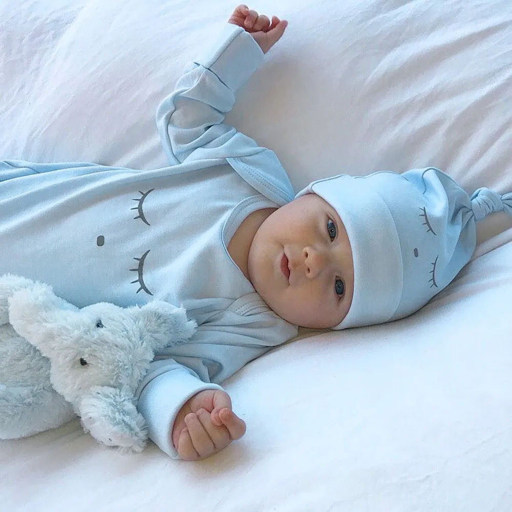 Одежда для новорожденных Детский комбинезон для новорожденных девочек и мальчиков, Детский костюм с принтом глаз, шапка, комплект одежды из 2 предметов, одежда для маленьких мальчиков