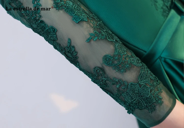 Gaun pesta dewasa Новое сексуальное v-образный вырез с коротким рукавом Кружевное атласное ТРАПЕЦИЕВИДНОЕ изумрудно-зеленое платье для подружки невесты чайный халат demoiselle d'honneur