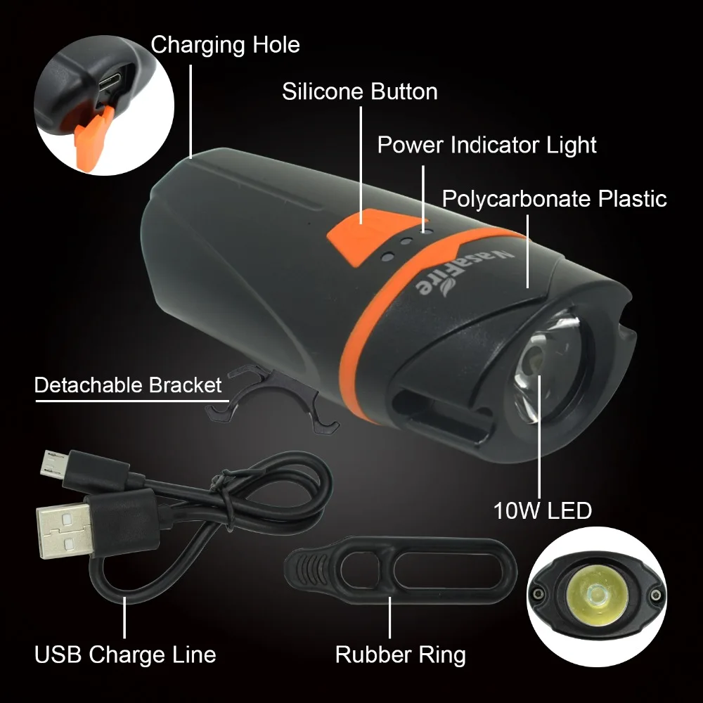 WasaFire 1000 lumen 1 * T6 bicicleta LED USB recargable bicicleta luz delantera de la bicicleta de ciclismo cabeza de la linterna lámpara de luces de bicicleta