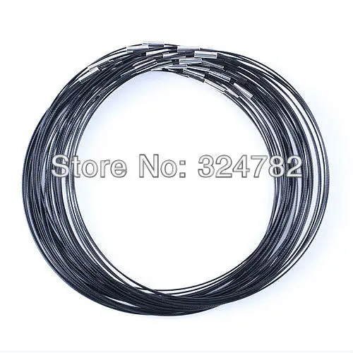 

18 Inch 50PCS black Screw Clasp Stainless Wire Cable 1MM Steel Chain Cord Necklace Charms for European Free shipping