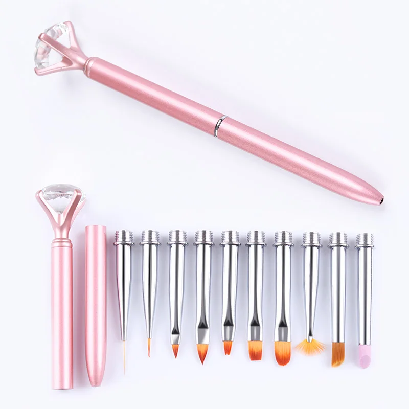 

10 in 1 Changeable Nail Brush Set Rhinestone Liner UV Gel Gradient Painting Drawing Pen Cuticle Remover Manicure Nail Tools Kits