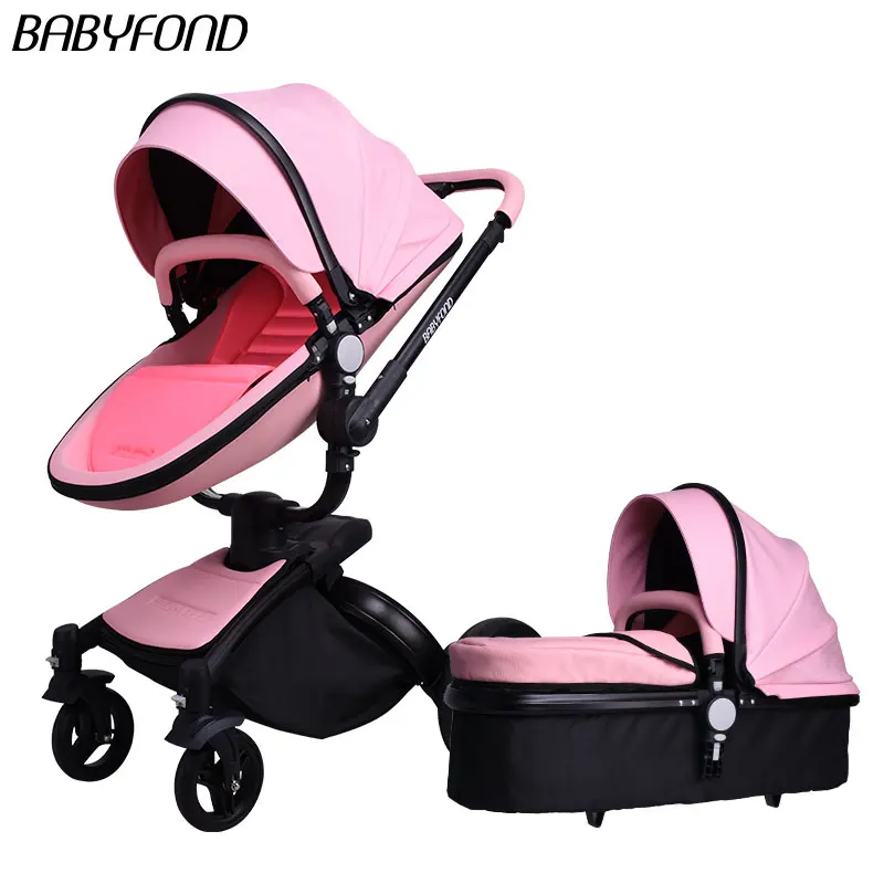 Babyfond Poussette 2 в 1 Детские коляски брендовые коляски розового цвета из искусственной кожи Удобные Детские коляски высокого качества newbornPram - Цвет: A