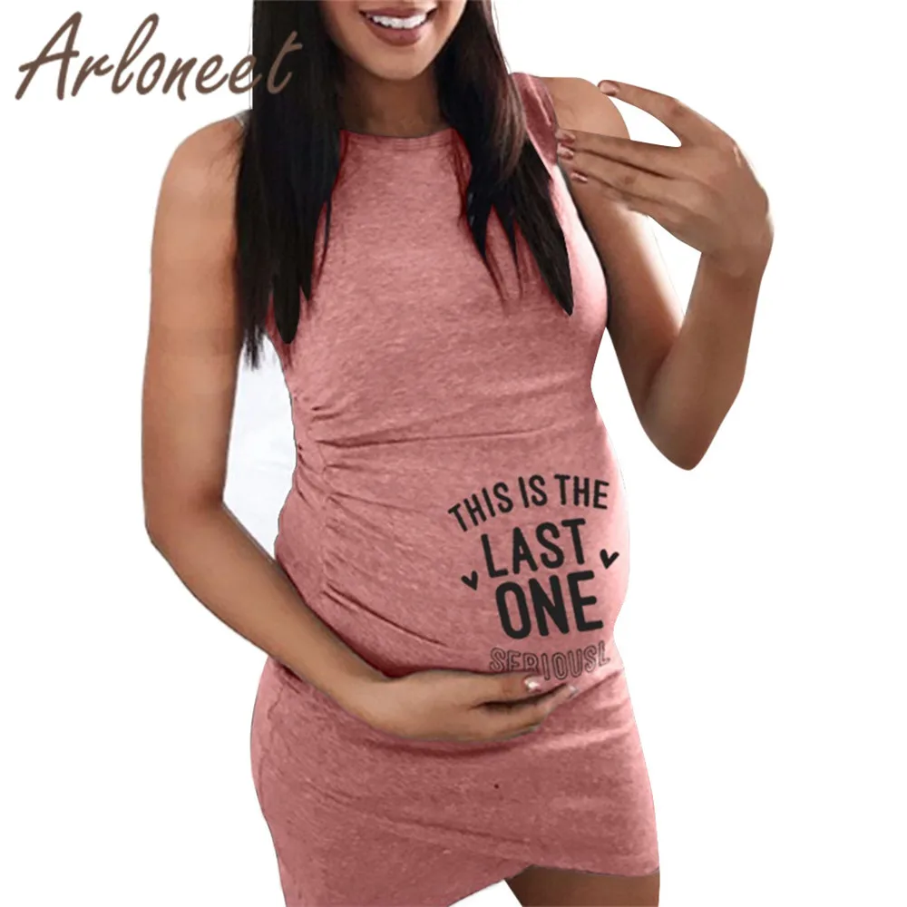 

ARLONEET Clothes Sexy women maternity dress Cotton Letter print Sundress Beach Summer ladies elegant dress pregnanct Vestidos