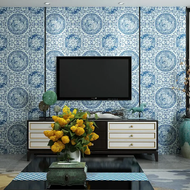

New Retro Vintage Chinese Totem Wallpaper Chinese Study Room Chess Room Tea Room Hotel TV Background Wall Paper