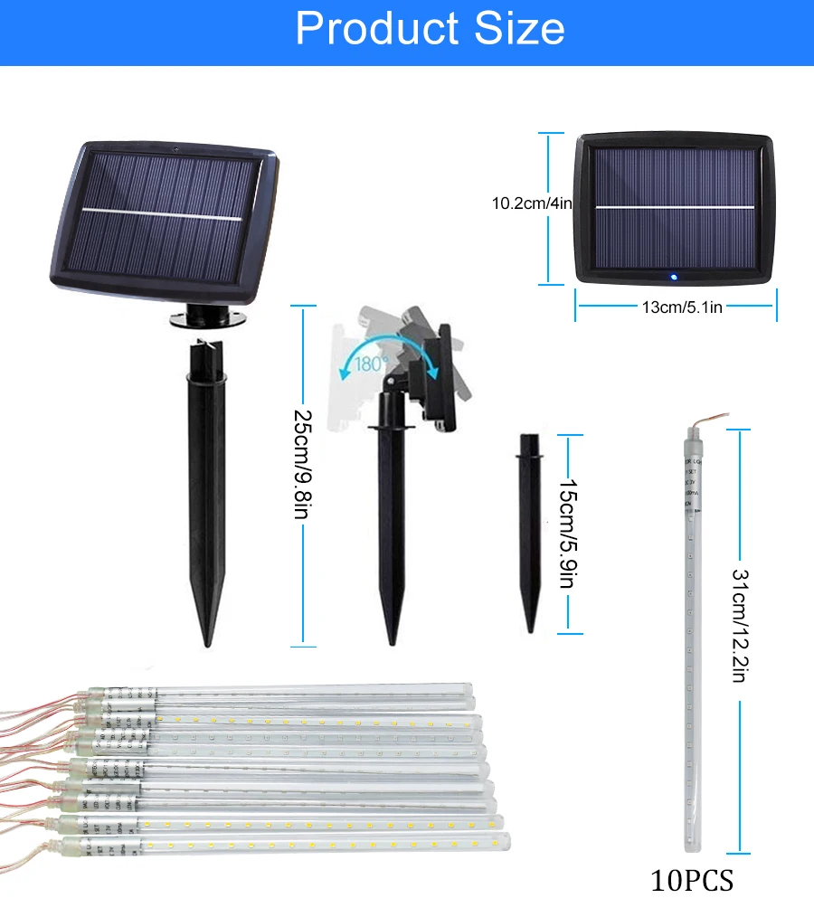Солнечный метеоритный дождь светильник s 10 трубка 200 светодиодов Открытый Рождественский струнный светильник водонепроницаемый декоративный светильник ing для свадебной вечеринки