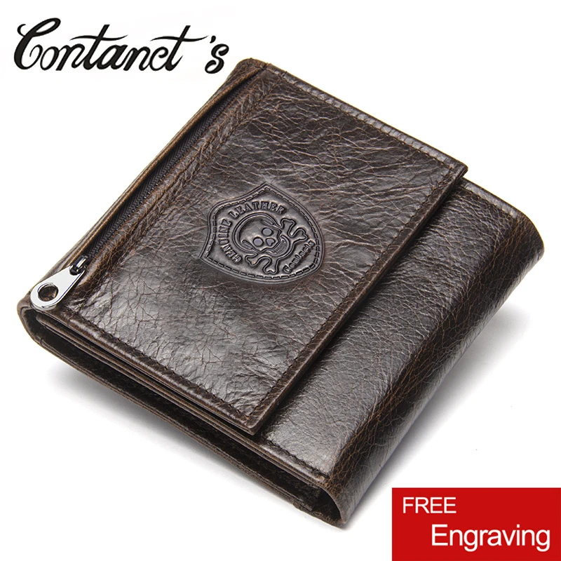 

Men Wallets Genuine Leather Men Short Wallet Zipper Coin Pockets Purse Trifold Design Male Purse Card Holder Large Capacity