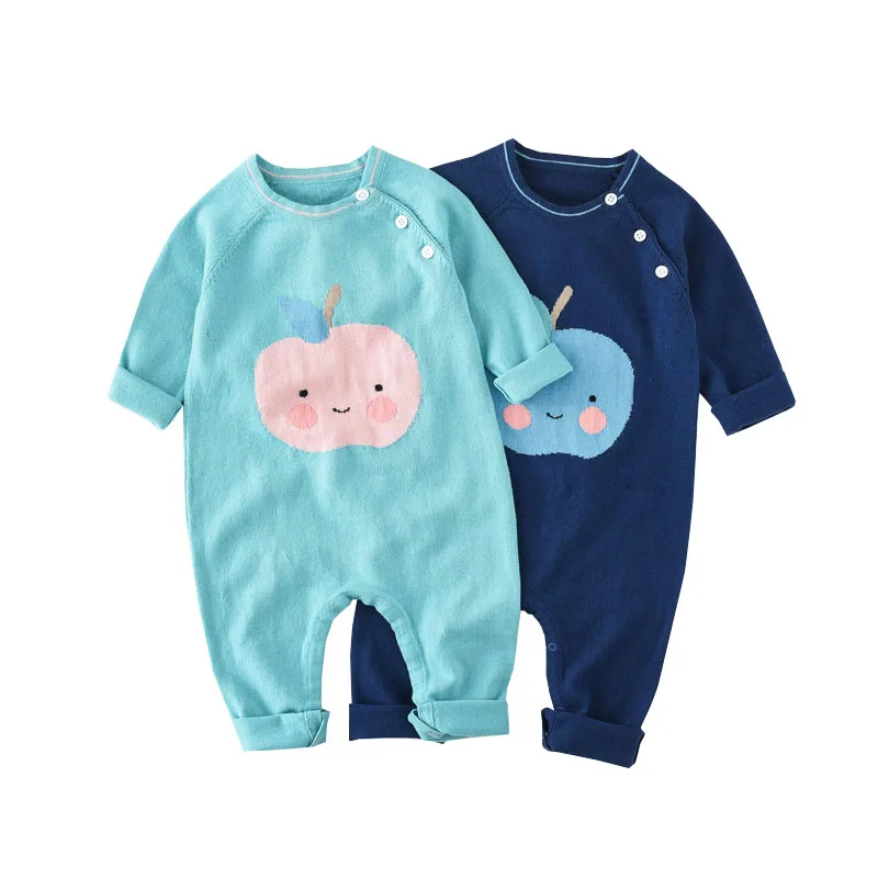 

Cotton Soft Unisex Knitted Romper New Born Baby Warm Long Sleeve Romper For Newborn Girl Boy Bebes Apple Pattern New Jumpsuit