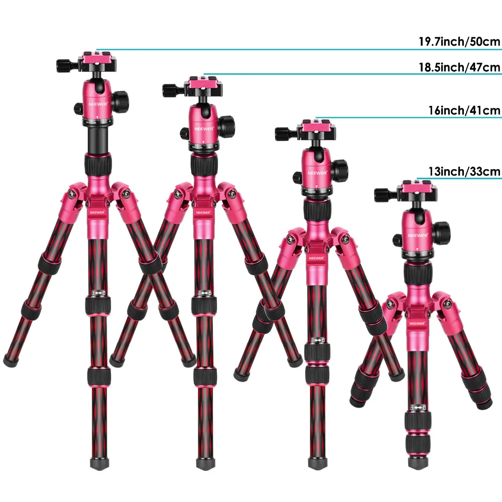 Neewer T350C Настольный красный штатив из углеродного волокна 20 дюймов/50 см с шаровой головкой 360 градусов, 1/4 дюймов Сумка для быстрой обуви