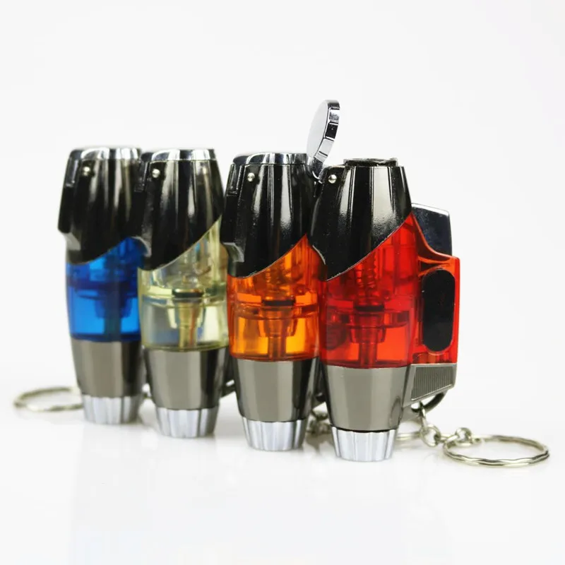 Компактный струйный бутановый зажигалка, фонарь, ветрозащитная, светодиодный, турбо-трубка, зажигалка для сигар, брелки, 1300 C, без газа