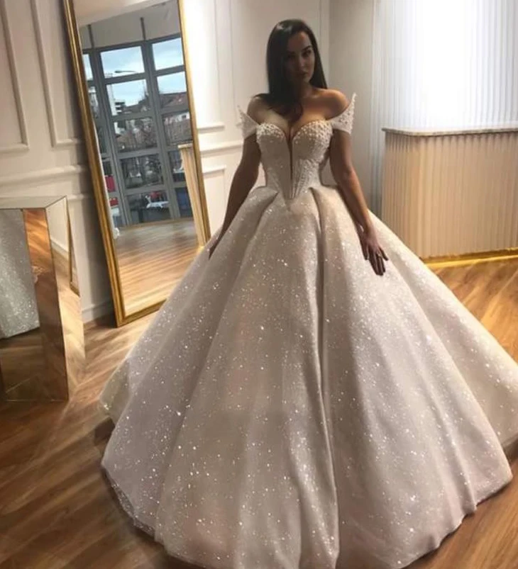 Off The Shoulder Bling Bling Ball Gown Wedding Dress For Dubai