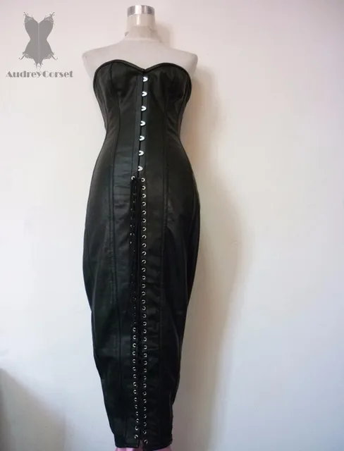 Steel Boned Leather Bondage waist trainer corset female