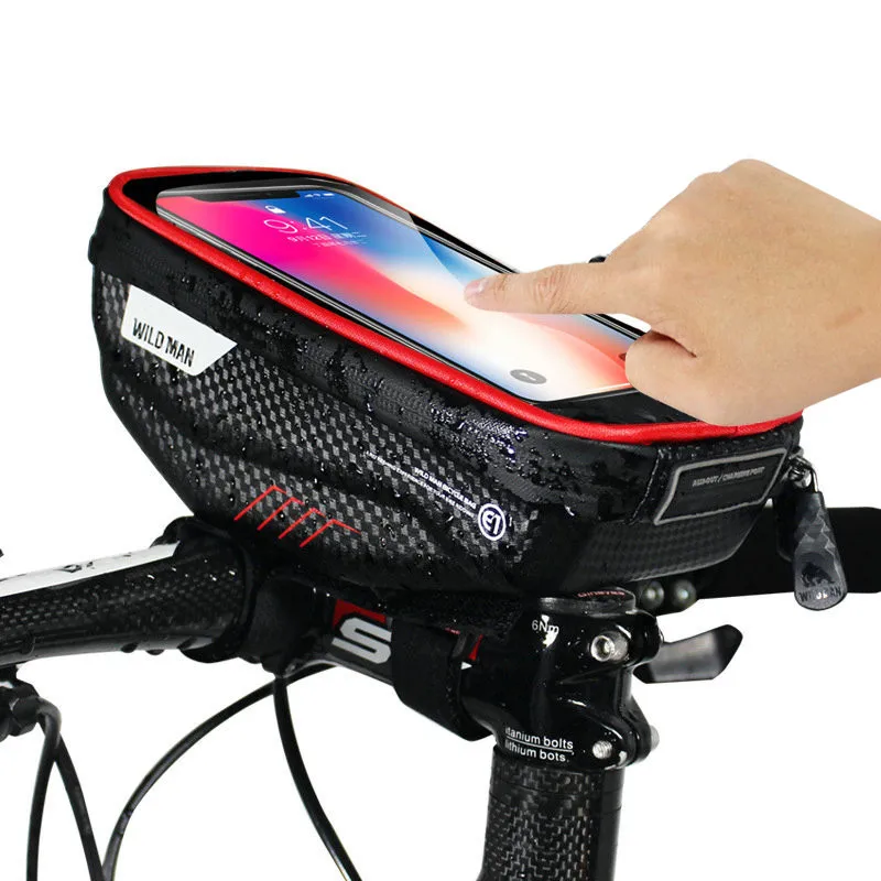 

WILD MAN Bicycle Touch Screen Frame Phone Bag Mountain Bike Waterproof Handle Bar Bag Front Tube Bag for Smartphone GPS Case