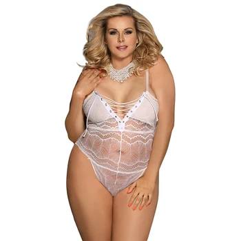 

Lace Bodysuit One-pieces Black White Women Romper Chest Adjusting Bandage Bodysuit Plus Size Transparent Strap Bodysuit R80630