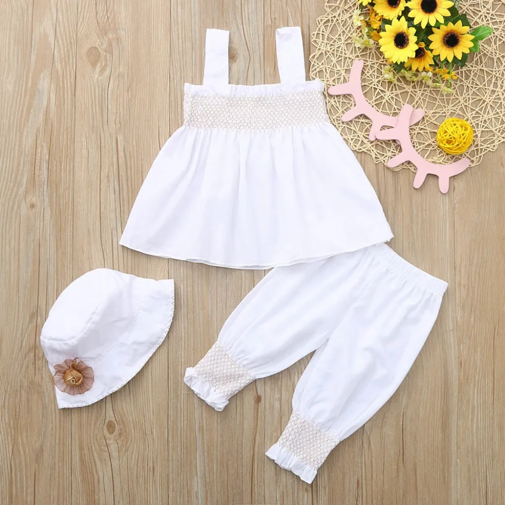 

Newborn Toddler Baby Girls Suspender Vest Tops+Pants+Ruffle Hat Set Outfit #7