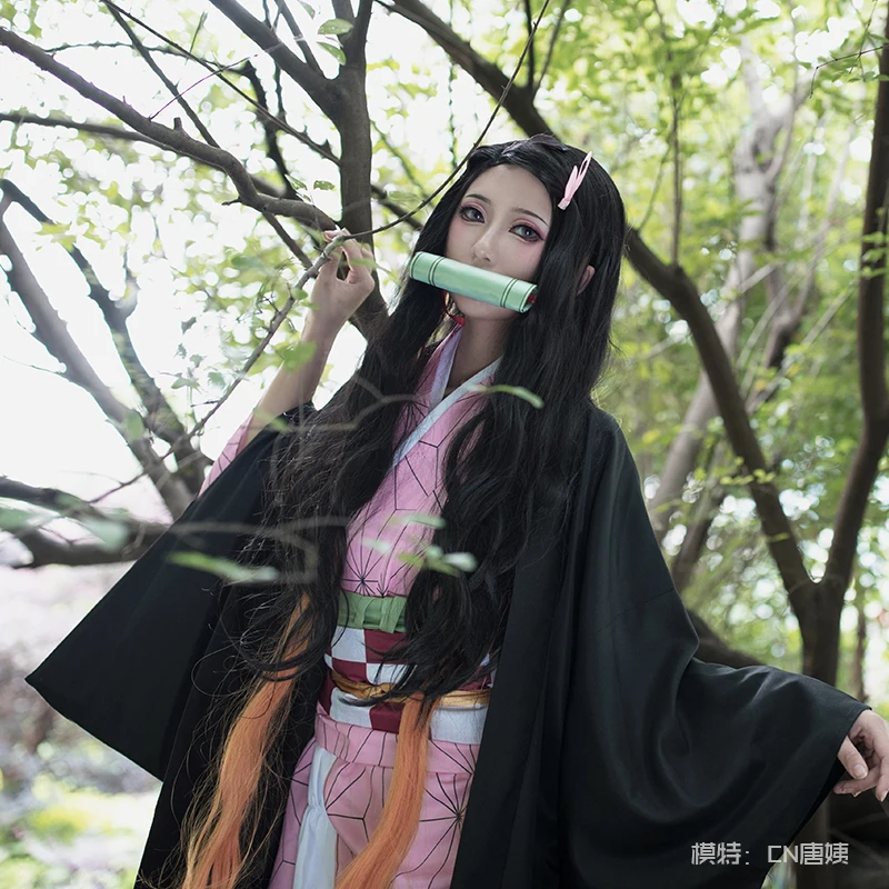 Аниме Demon Slayer Kamado Nezuko Косплей костюмы Kimetsu no Yaiba женское Розовое Кимоно на Хэллоуин