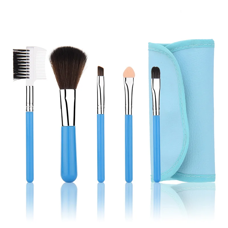 Fulljion 5 шт. профессиональные синие розовые кисти для макияжа набор косметических теней для век Пудра Pinceis Инструменты для укладки макияжа набор кистей с сумкой - Handle Color: blue with package