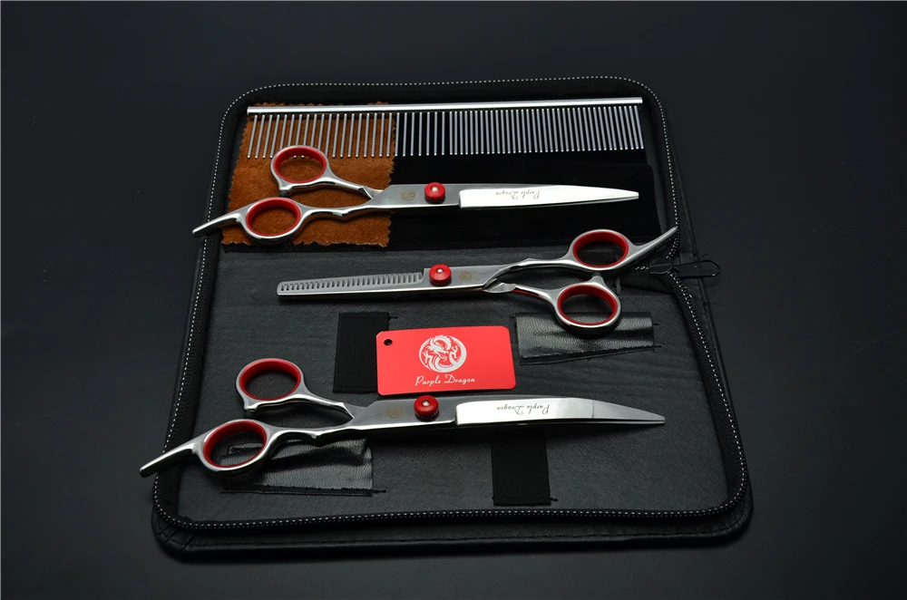 

4Pcs Suit 7.0'' 19.5cm Pets Professional Hair Hairdressing Scissors Comb + Cutting + Thinning Scissors +Down Curved Shears Z3001