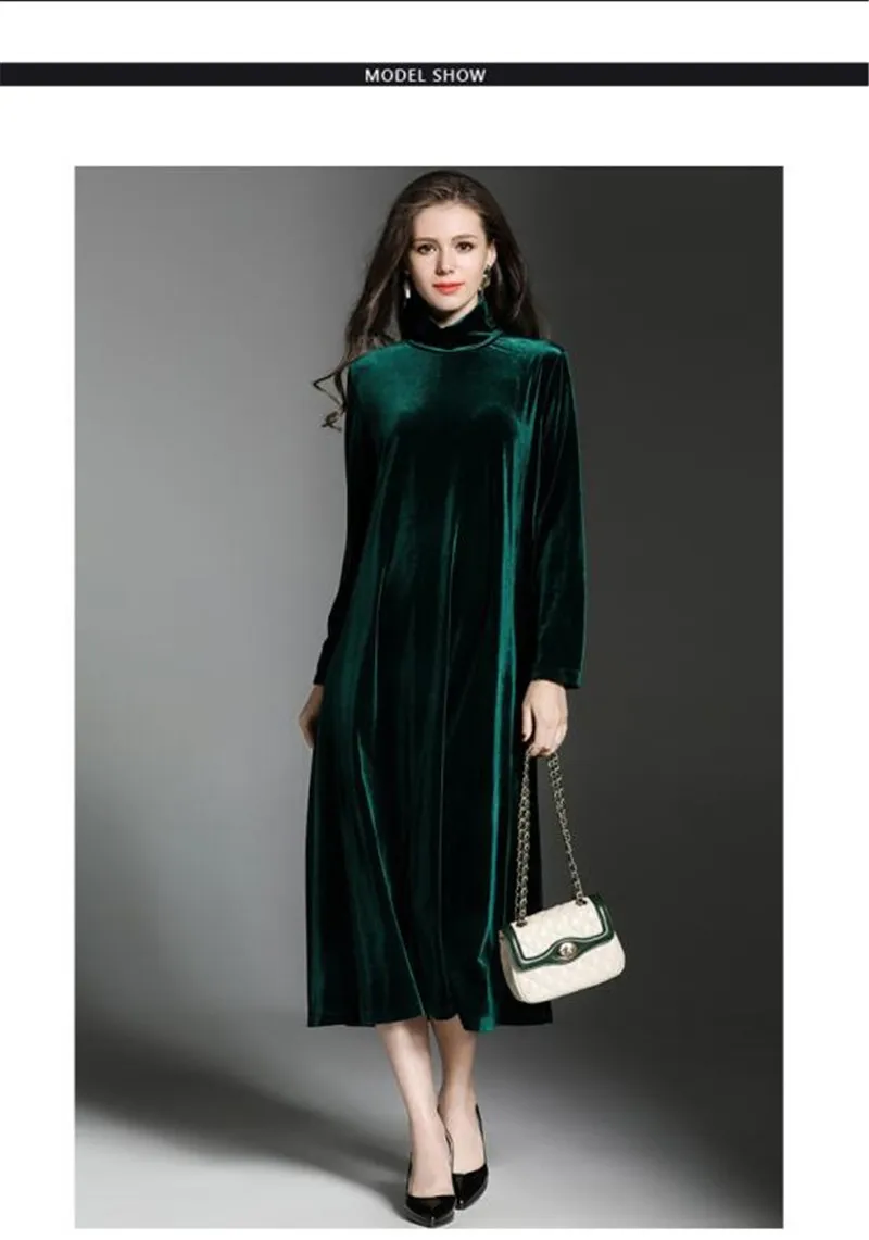 Новое поступление 2019 зима для женщин теплая водолазка элегантный вельветовое платье, большой размеры Autunm макси с длинным рукавом платья
