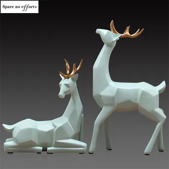 

A Couple of Deer Sculpture Modern Black White Elk Figurines Resin Animal Statue Home Furnishings Decoration Wedding Gift Estatua