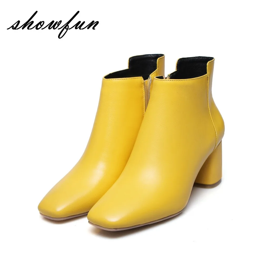 

Plus Size Women's 6cm Med Heel Genuine Leather Autumn Ankle Boots Brand Designer Square Toe Comfortable Short Booties Shoes Sale