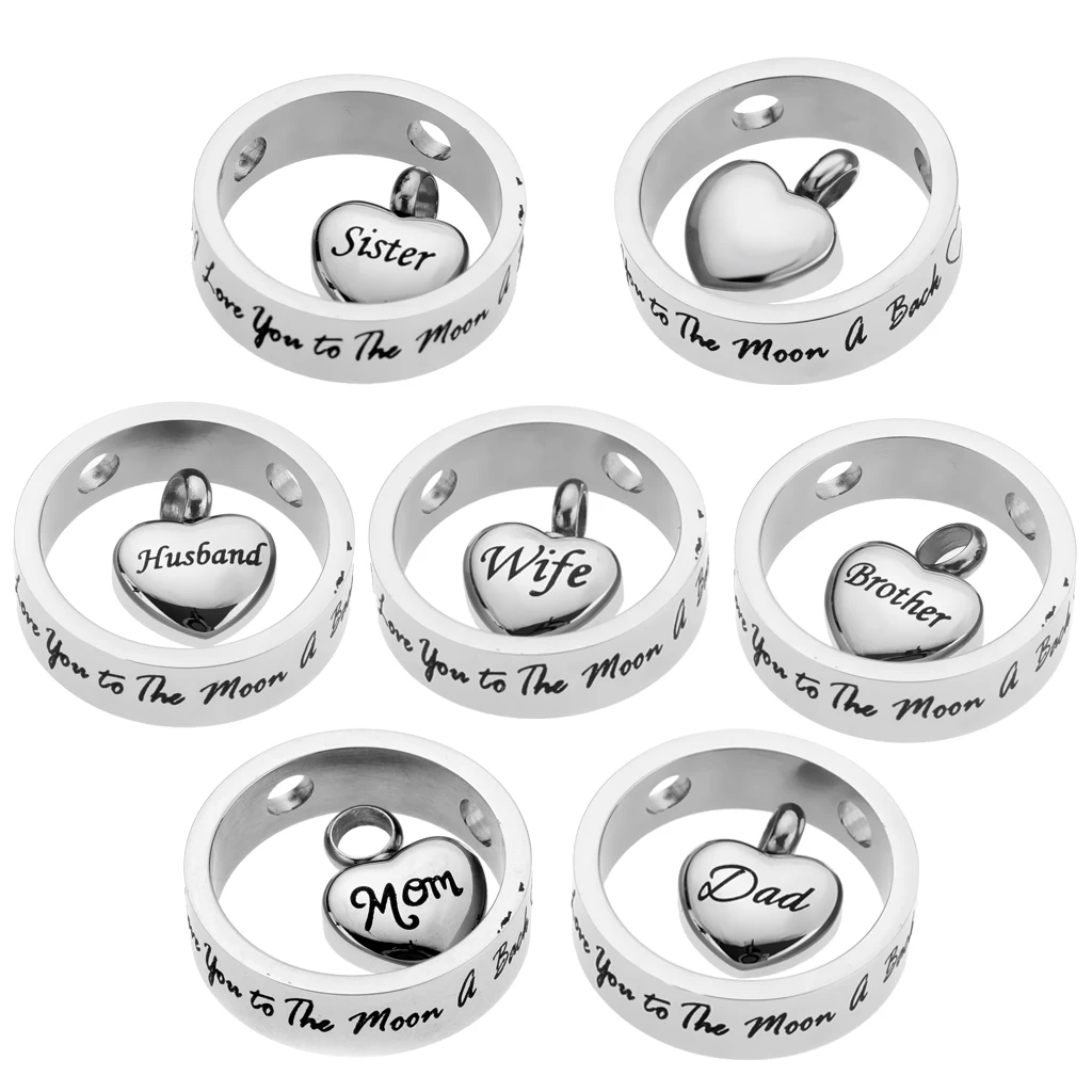 Round Loop Heart I Love You to the Moon and Back Stainless Steel Urn Pendant Memorial Keepsake Jewelry