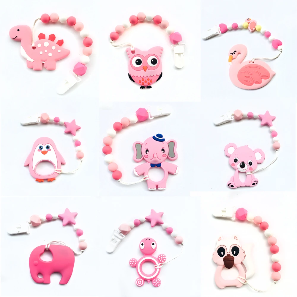 

Silicone Pacifier Chains Safe Teething Chain Baby Teether Eco-friendly Pacifier Clips Holder Koala Flamingo Turtle Pink Animal