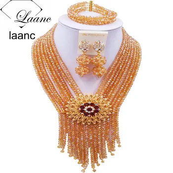 

Laanc Champagne Gold AB Crystal Fashionable Jewelry Sets Women African Costume Jewelry Set for Nigerian Wedding S8RSK024