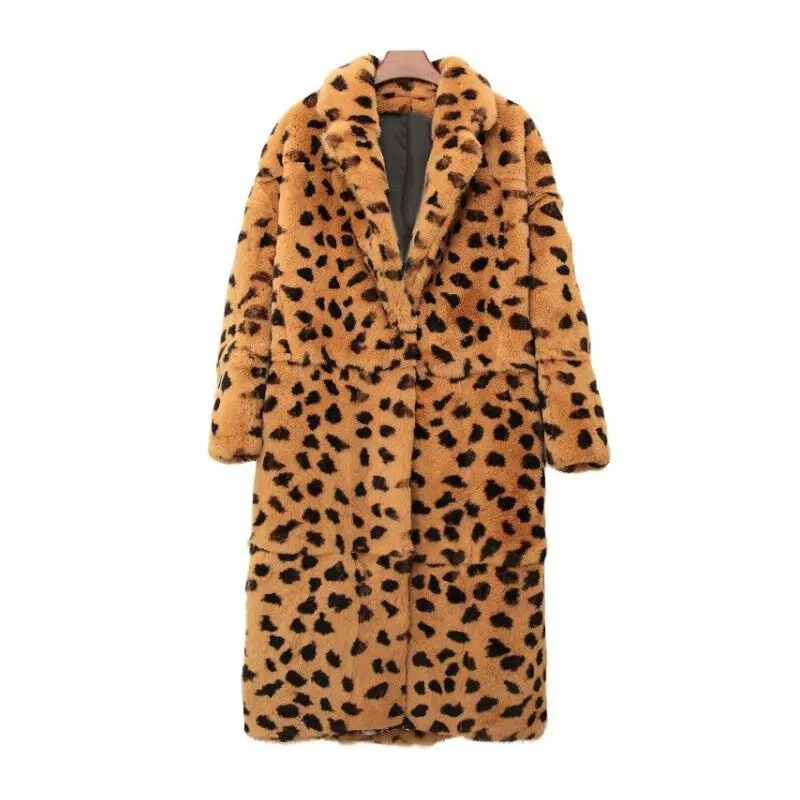 

105cm Long Black Brown Rex Rabbit Fur Leopard Coat Outwear Parka Coats Jacket Poncho Plus Real Fur Garment Women Men Custom