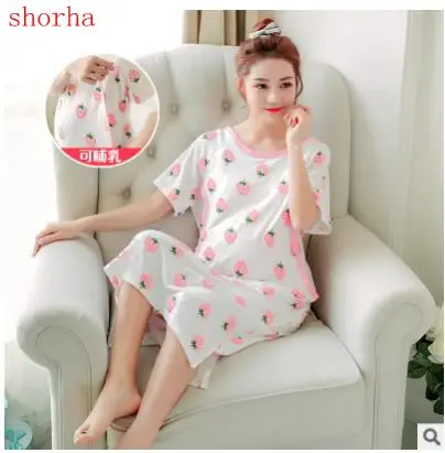 Autumn Summer Fashion Maternity Nursing Nightgown Breastfeeding Nightdress for Pregnant Women Pregnancy Nightwear Sleepwear sweet maternity nursing nightwear pink cotton breastfeeding sleepwear for pregnant women autumn pregnancy pajamas night wear set