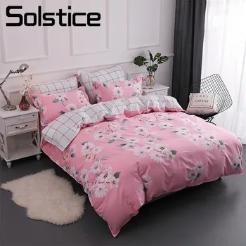 

Solstice Home Textile Queen Twin 100% Cotton Bedding Sets Girl Kid Teen Adult Linen Flower Pink Duvet Cover Pillowcase Bed Sheet