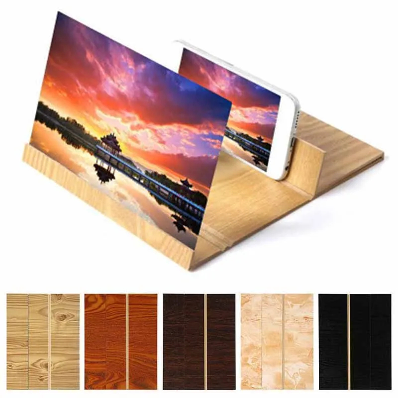 12 Inch Desktop Bracket Mobile Phone Video Screen Magnifier Amplifier Holder Stereoscopic Amplifying Wood Mobile Phone Holder