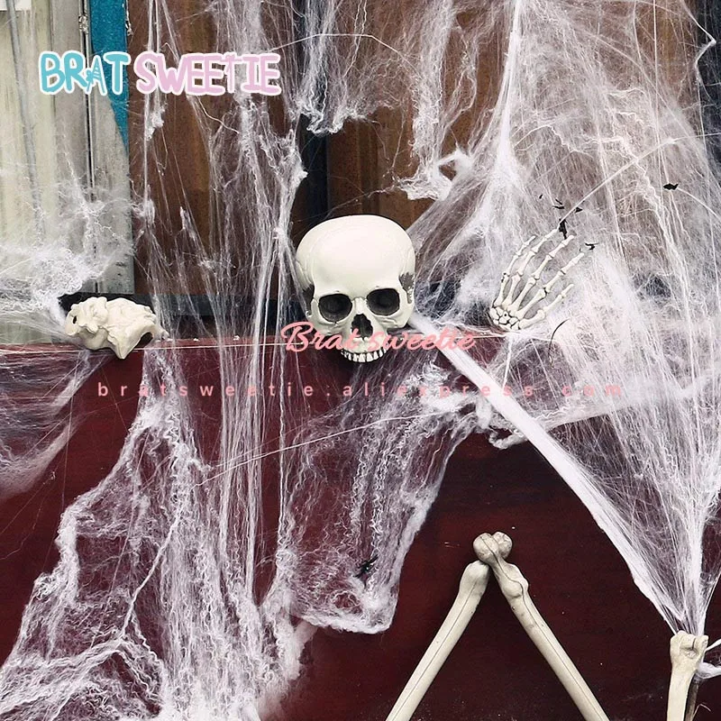 

5pcs Halloween Spider Webs Fake Cobwebs with Spider Home Bar Scary Horror Haunted House Halloween Party Decoration Supplies