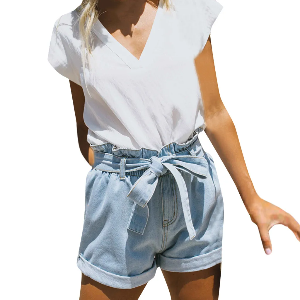 

Womail 2019 New Women's High Waist Shorts Summer Fashion Shorts Ladies Lace Wash Short Witn Belt For Women Dropship May3