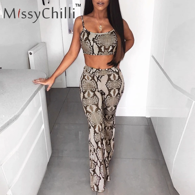 MissyChilli Snake print two-piece suit jumpsuit rompers Women long playsuit elegant jumpsuits Autumn winter sexy party overalls