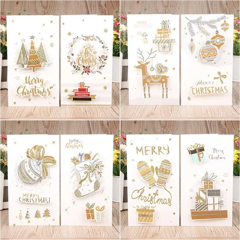 

8-Piece Set HK-F95 Christmas Element Three-dimensional Greeting Card DIY Gift Blessing Card Celebrations Atmosphere Party