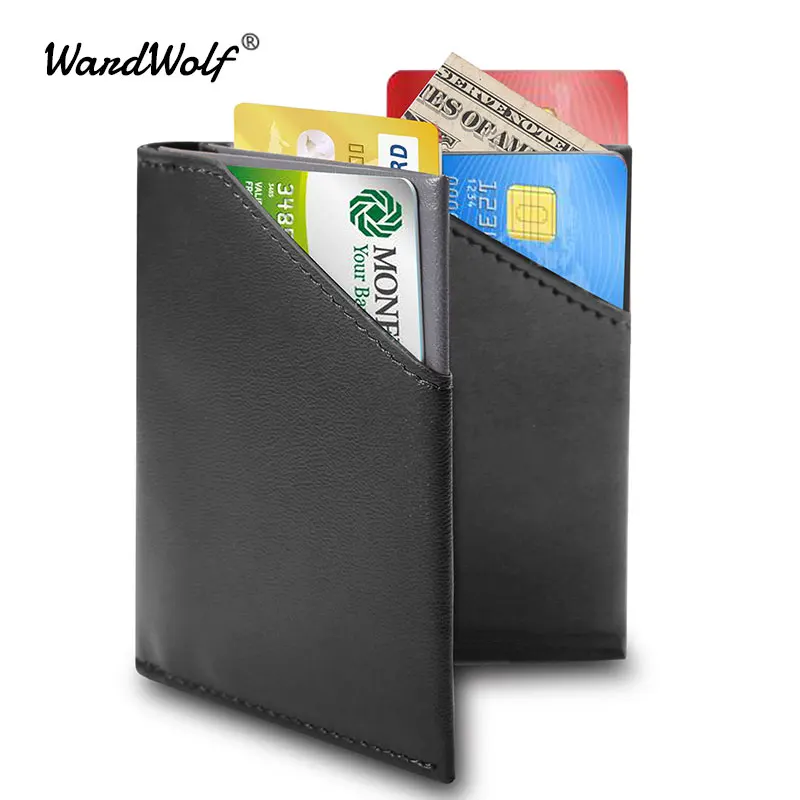 Тонкий мужской кошелек WardWolf кожаный маленький в складку с радиочастотной