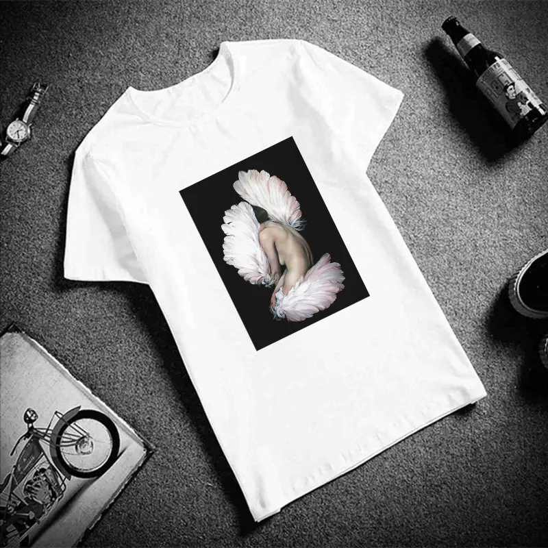 Женская винтажная модная футболка футболки с принтом цветов перьев Harajuku Ulzzang Tumblr