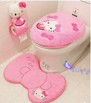 

Kawaii Hello Kitty Soft Warm Fur Bathroom Carpet Set Toilet Seat Cover Set