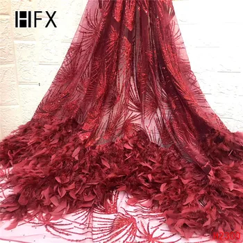 

HFX top quality newest fashionable Wedding dress feather embroidery French mesh tulle African lace fabric free shipping H2300