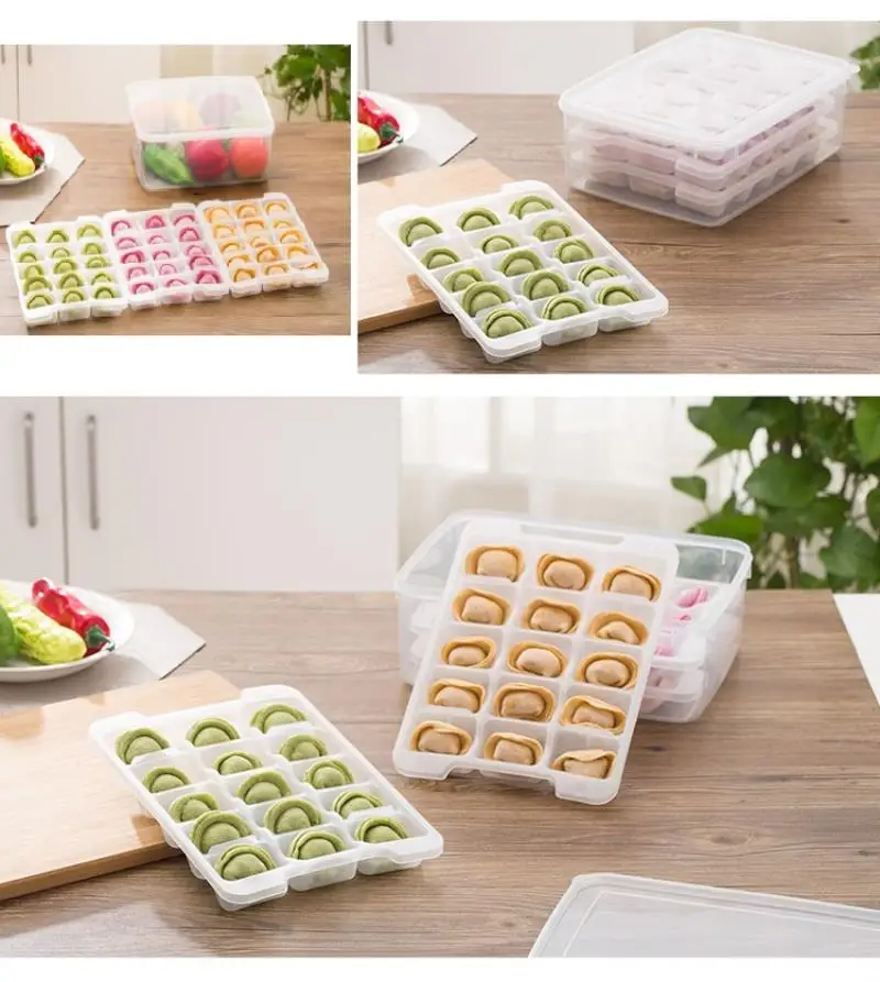 New Refrigerator Fresh Keeping Storage Case Holder 3-Layers Dumpling Box Thawing Box