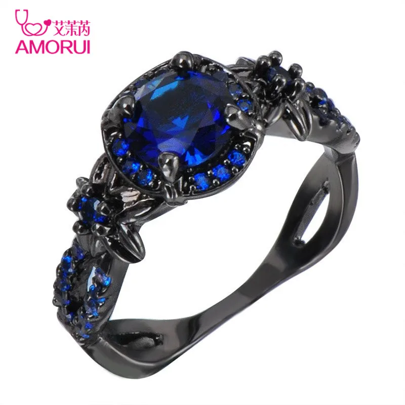 Prix pour AMORUI Vintage Femmes Anneau Bleu CZ Mode Noir Or Couleur Fleur De Mariage Bagues De Fiançailles pour les Femmes/Hommes Bijoux Bijoux Femme Prix pour AMORUI Vintage Femmes Anneau Bleu CZ Mode Noir Or Couleur Fleur De Mariage Bagues De Fiançailles pour les Femmes/Hommes Bijoux Bijoux Femme