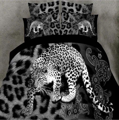 New Design Fantastic 3D Leopard bedding set queen size christmas bedding set Duvet cover+Flat sheet+2 Pillow case