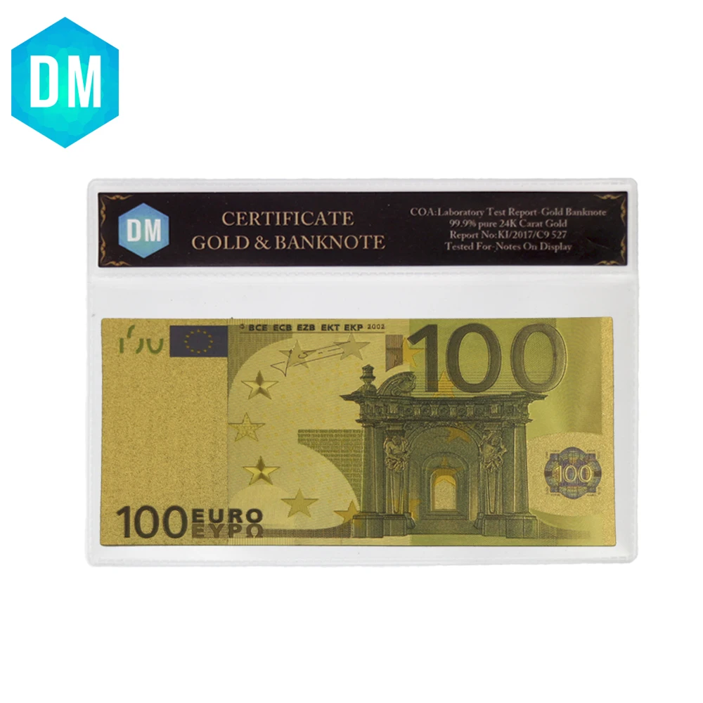 Цветные евро банкноты 100 золотые в 24K позолоченные искусственные бумажные деньги