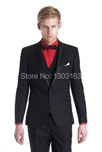 Latest Style Groom Tuxedos Black One Button Notch Lapel Best man Groomsman Men Wedding/Prom Suits Bridegroom Jacket+PantsTieVest