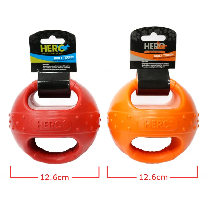 CAITEC Dog Toys Handle Ball with Squeaker Floatable Springy Great for Tossing Chasing Suitable for Interactive