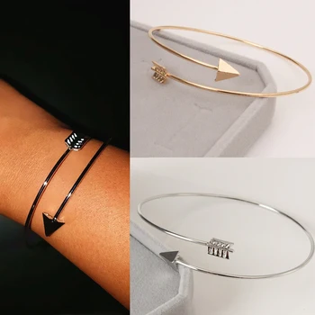 Punk Open Adjustable Arrow Cuff Bracelets for Women Fashion Simple Gothic Wrist Feather Bangles Gift Jewelry Wholesale