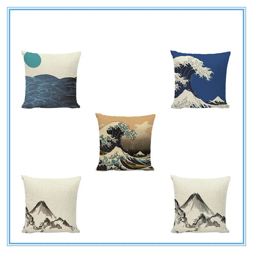 

Personality Landscape Pattern Cushion Cover Colorful Mountain Sun Lake Surface Stars Simple Classic Style Flax Home Decoration