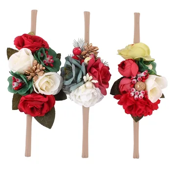 

3 Pcs/Set Newborn Flowers Nylon Headbands For Girls Wreath Elastic Bands Floral Hairband Kids Hair Accessories Photography props