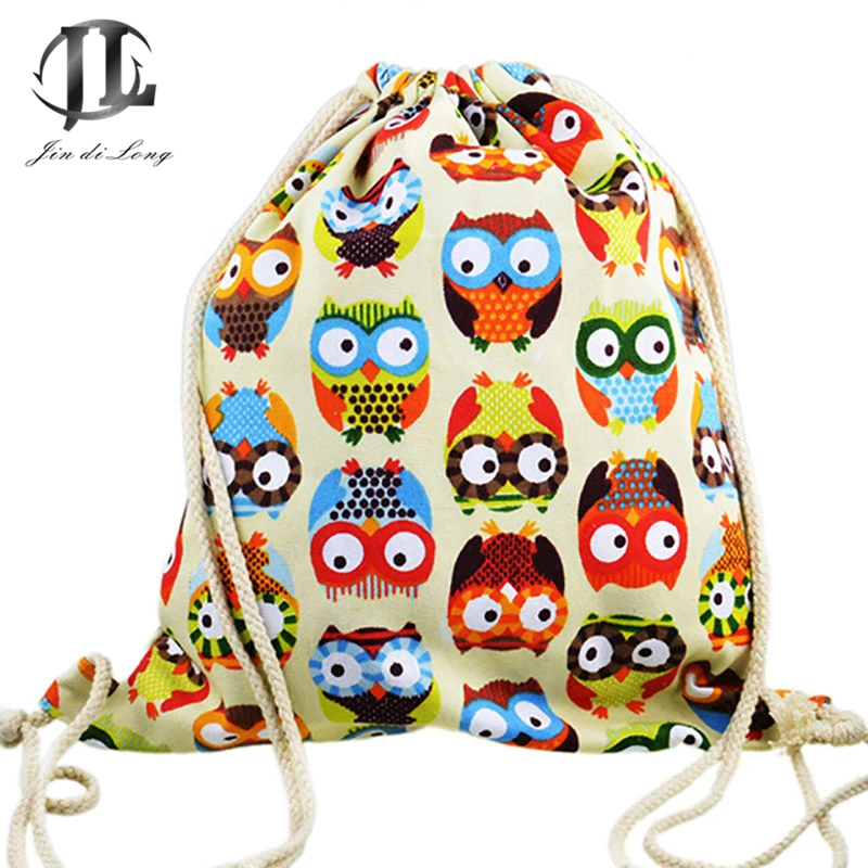 new brand 3D Fashion Printed Animal Owl Pattern Cute Girl'S Backpacks Women's Lady Travel Shopping Drawstring Bag
