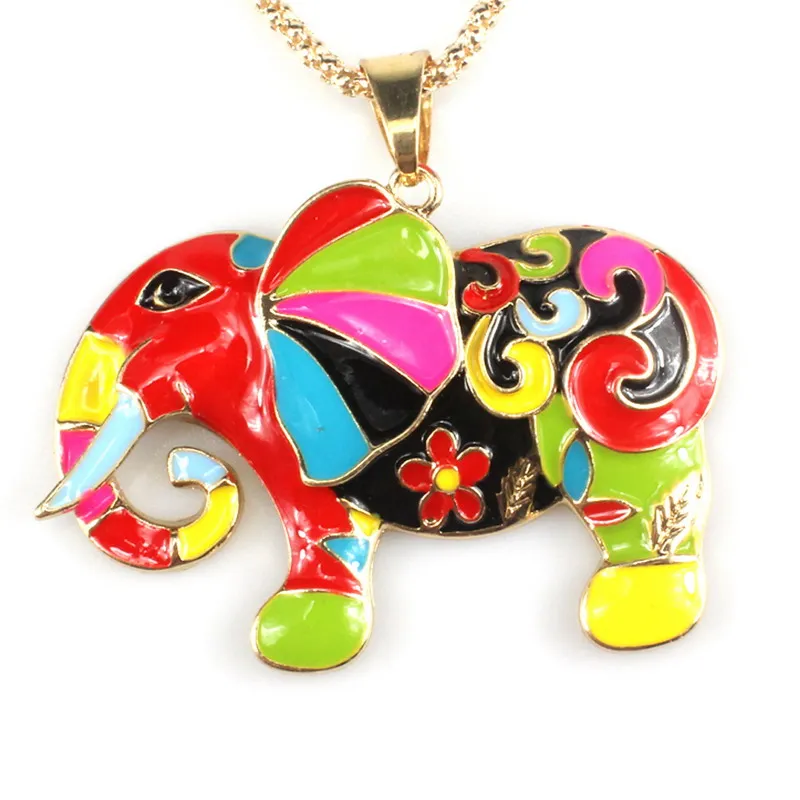 

New Style Charm Jewelry Enamel Gold Color Alloy Jungle Cartoon Animal Elephant Chain Necklace For Women Girl Accessories